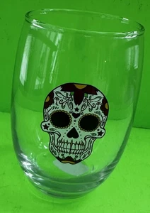 💀 VERRE À VIN SANS TIGE CRISTAL 15,5 OZ HALLOWEEN/JOUR DU CRÂNE MORT NEUF !! 💀 - Photo 1/5