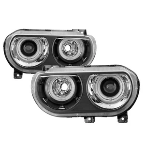 For Dodge Challenger 08-14 Headlights Driver & Passenger Side Black CCFL Halo - Picture 1 of 11