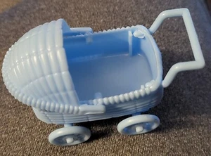 Dollhouse BABY CARRIAGE Plastic Stroller Nursery Doll Basket Pram Buggy Blue Sm - Picture 1 of 3