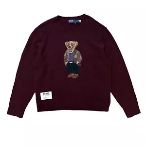 Polo Ralph Lauren Polo Bear Cashmere Wool Jumper Sweater - Burgundy - XL - Picture 1 of 13