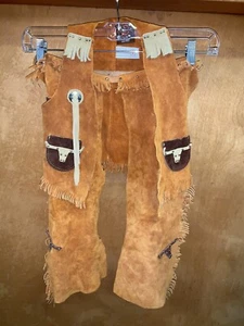 Child’s Leather Cowboy/Girl Outfit John R Craighead Size M Chaps & Vest Sheriff - Picture 1 of 13