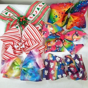 JoJo Siwa bow set of 6 Christmas tie dye cats mermaid unicorns rainbow barrettes - Picture 1 of 8