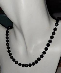 MONET Vintage Black Glass Bead Hand Knotted Gold Tone Clasp Necklace 25” Giftbag - Picture 1 of 6