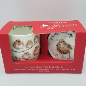 Royal Worcester Wrendale Family Christmas Robin Mug Coaster Set Portmeirion NIB - Picture 1 of 7