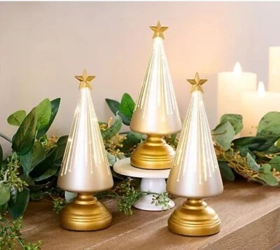 VALERIE PARR HILL Set-of-3 7.5" Starry Night Trees with Sheer Bags by Valerie, GOLD H473540