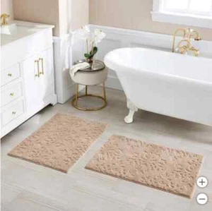 NEW 2 PK Charisma Drylon Medallion Bath Rugs Tan 24” W x 36” L Free US Ship - Picture 1 of 3