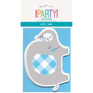 8er Pack blaue Blumen Elefant Einladungen - Baby Dusche Einladungskarten - Bild 1 von 2