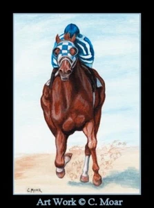 Sekretariat Rennpferd läuft Vollblut ACEO Limited Edition Mini Kunstdruck - Bild 1 von 1