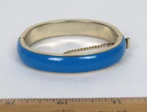 VINTAGE 60er MOD BLAU EMAILLE ARMBAND GOLDEN METALLRAHMEN SICHERHEITSKETTE 6 5/8 INNEN - Bild 1 von 11