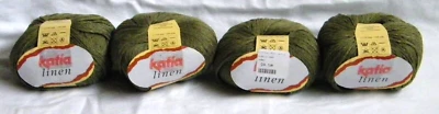 Лот из 4 мотков пряжи цвета хаки Katia «Linen» DK хлопок лен - Изображение 1 из 2
