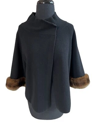 Cárdigan Neiman Marcus Cashmere Real Rex con ribete de piel talla pequeña Foto 1 de 4