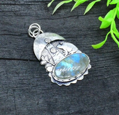Blue Labradorite Gemstone Handmade 925 Sterling Silver Jewelry Frog Pendant Sz-2 - Imagem 1 de 4
