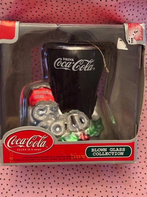 Coca-Cola Brand Blown Glass Collection Ornament Served Here - Ice Cold With Box