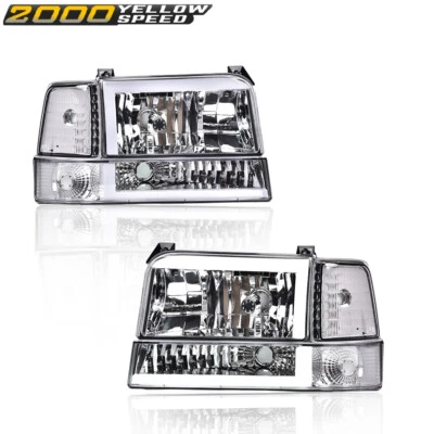 Headlights Fit For 1992-1996 Ford F150 F250 F350 Dual LED DRL Bumper Chrome Lamp Foto 1 de 4