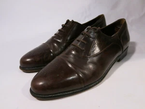 Santoni Mens 9 D Made in Italy Brown Brogue Medallion Cap Toe Oxfords Shoes - Picture 1 of 12