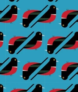 Charley Harper "Discovery Place" Red Breasted Meadowlark Poplin Fabric•Orga*1yd - Picture 1 of 2