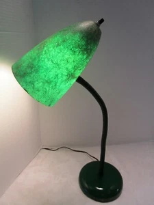 Vintage MCM DESK LAMP GOOSE NECK fiberglass green Cone Shade Atomic 21"T 1950”s - Picture 1 of 12