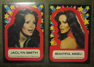Charlie’s Angels Trading Cards Topps 1977 Sticker Card # 5,6 "JACLYN SMITH" 