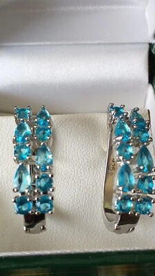 Orecchini grandi vintage anni 90-90 in argento sterling 925 con acquamarina -... - Immagine 1 di 4