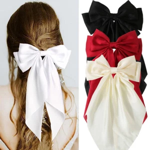 4Pcs Oversize Bowknot Hair Clip Set Satin Two Layer Hairpins Ponytail Clips - Picture 1 of 21
