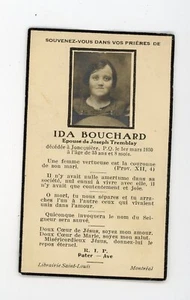 Antik Quebec Tod Beerdigung Foto Heilige Karte Katholisches Gebet Ida Bouchard - Bild 1 von 3