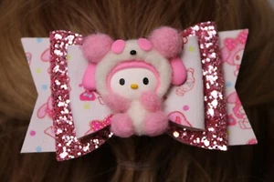 Pink And White Clay Doll Kitty Hair Bow Stacked Handmade Boutique - Picture 1 of 1