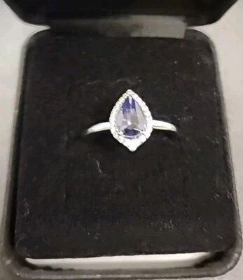 1.16ct Pear Shape Tanzanite & .16ctw White Zircon RhodiumPlated Silver Ring Sz 9 - Image 1 of 4