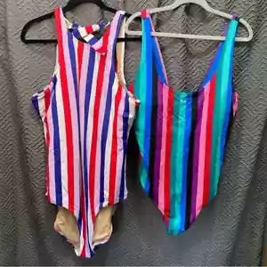 2 trajes de baño antiguos azul marino de una pieza talla XXL a rayas - Imagen 1 de 10