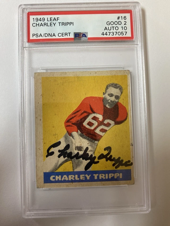 1949 Leaf #16 Charley Trippi Signed HOF 2nd Year Card PSA 2 Auto 10 Cardinals RC - Image 1 of 2