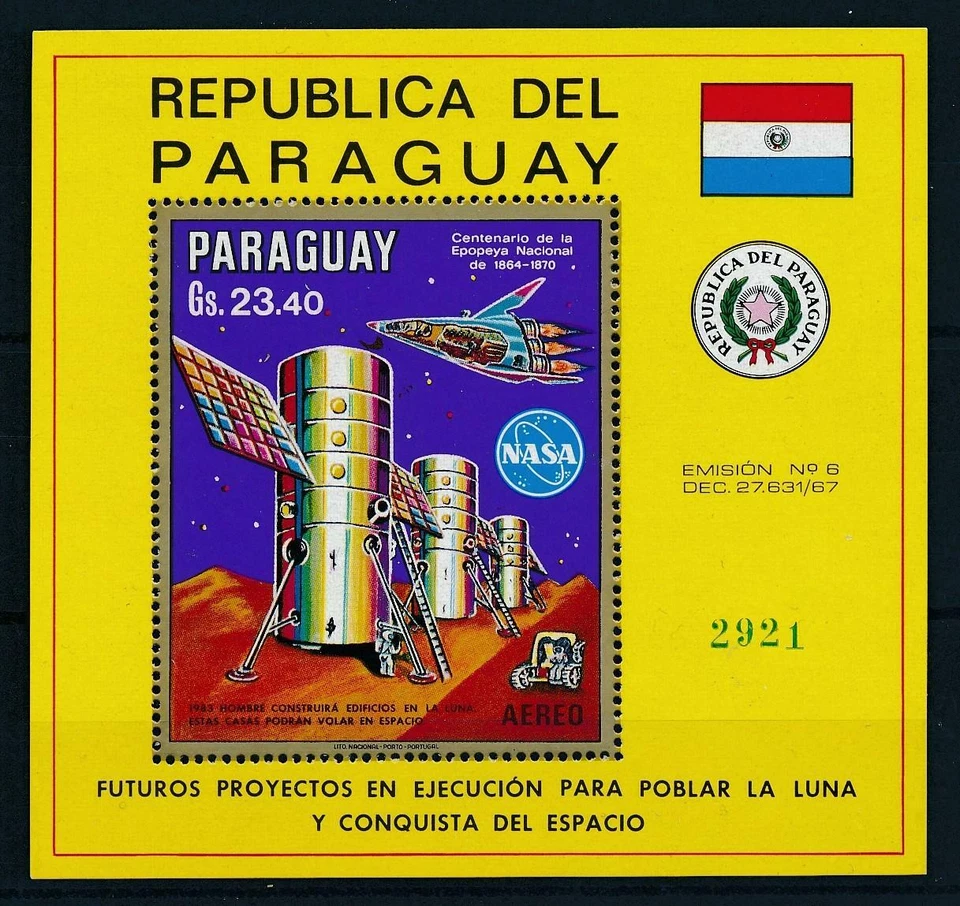 [105583] Hoja de recuerdo satélite NASA paraguay 1970 viajes espaciales espacio MNH Foto 1 de 1