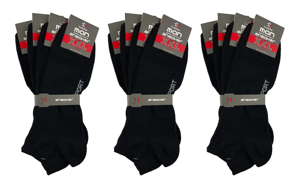 MARKENLOS 12 Paar Herren Sneaker Socken schwarz 80% Baumwolle 5% Elasthan XXL / 47-50