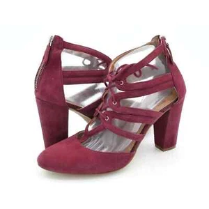 Halogen Sandals Womens 10 Red Faux Suede Strappy Lace Up Closed Toe Back Zip - Picture 1 of 11