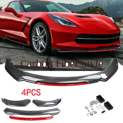 For Chevy Corvette Carbon fiber Style Front Bumper Red Lip Spoiler Splitter+Red Foto 1 de 4