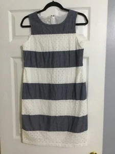 Talbots blau Chambray & weiß Ösen Etuikleid ärmellos Petite 8P maritim - Bild 1 von 5