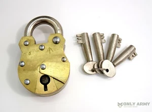 RARE British Army Large Padlock Brass Heavy Duty Vintage Lever Lock With Keys - Foto 1 di 8