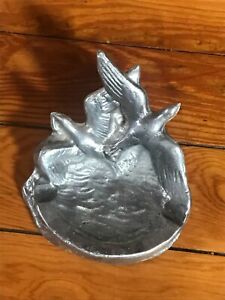 Vintage Two Flying Birds Metal Silver Colored Metal Ashtray – 3 inches high x 5x