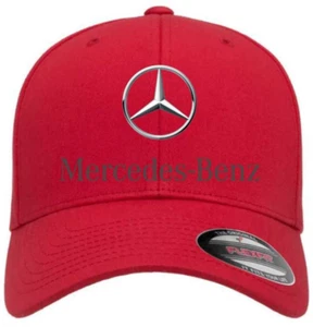 Mercedes Benz Logo AMG Red Hat 5001 Flexfit Baseball Cap DTF Printed S/M & L/XL - Picture 1 of 4