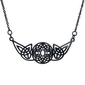 Womens Viking Knotwork Necklace Black Stainless Steel Celtic Circle Knot Amulet - Picture 1 of 2