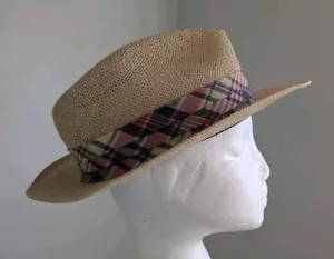 Rare 80s STETSON Straw Panama Hat Panatwist Madras Plaid Band Fedora Mens XL USA - Picture 1 of 19