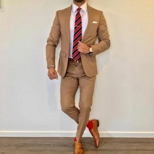 Herren Anzug Braun Slim Fit Formell Business Abschlussball Party Bräutigam Smoking Hochzeitsanzug - Bild 1 von 9