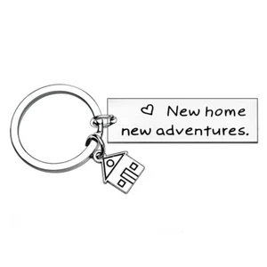 New Home New Adventures Rectangle Key Ring House Warming First Home Keyring Gift - Picture 1 of 4