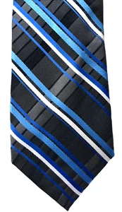 J. Ferrar Men's Tie Blue Cray Black White stripes Poly jacquard 60x2 6/8 - Picture 1 of 6