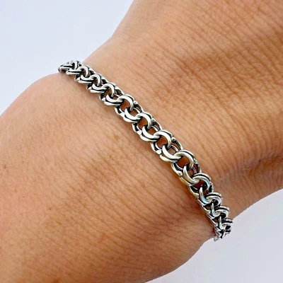 Bracciale catena gioielli uomo donna argento sterling 925 fine vintage 4,7 gr - Immagine 1 di 4