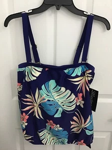 Maxine of Hollywood Navy Hula Leaf Tankini Swim Bathing Swim Top Size 10 NWT - Picture 1 of 4