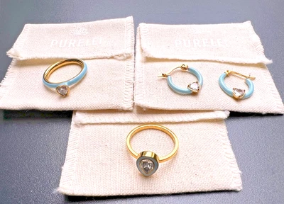 PURELEI * Schmuckset -  Ohrringe plus 2 Ringe   * Farbe - Gold/hellblau - Bild 1 von 4