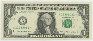 2009 $ 1. DOLLAR STAR* NOTE AUNC SN # A11389081  - Picture 1 of 2