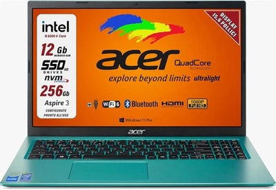 Acer Notebook Ssd, Portatile Pc, Intel N 6000, 4 Core, Ram 12 Gb, SSD Da 256 Gb, - Immagine 1 di 4