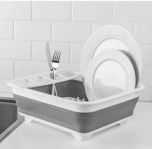 NUEVO Estante de secado de platos plegable organizador escurridor de platos portátil gris/blanco - Imagen 1 de 5