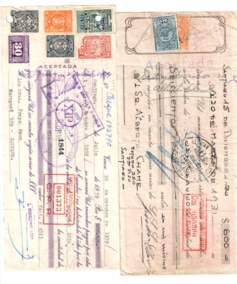 CHILE: 1928-59  Selection of cheques, 3 mint and 3 u with appropriate fiscals - Image 1 of 4