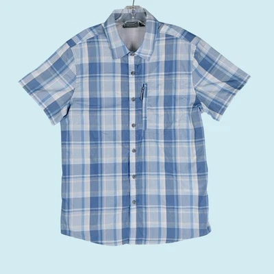 Camisa Free Country Para Hombre Mediana Azul Cuadros Excursión Manga Corta Botón Nueva Con Etiquetas Foto 1 de 4